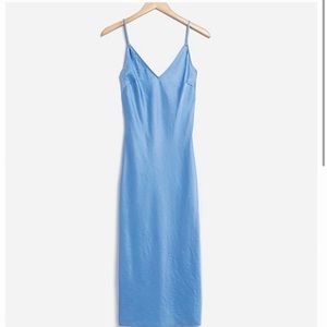 Express Satin Light Blue v neck midi dress